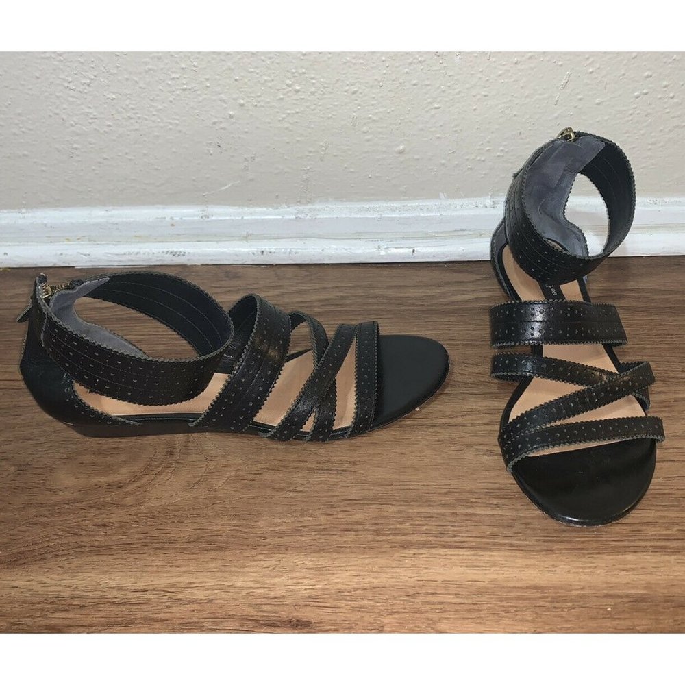 Ann Taylor Size 7 Black Scrappy Wedge Sandals